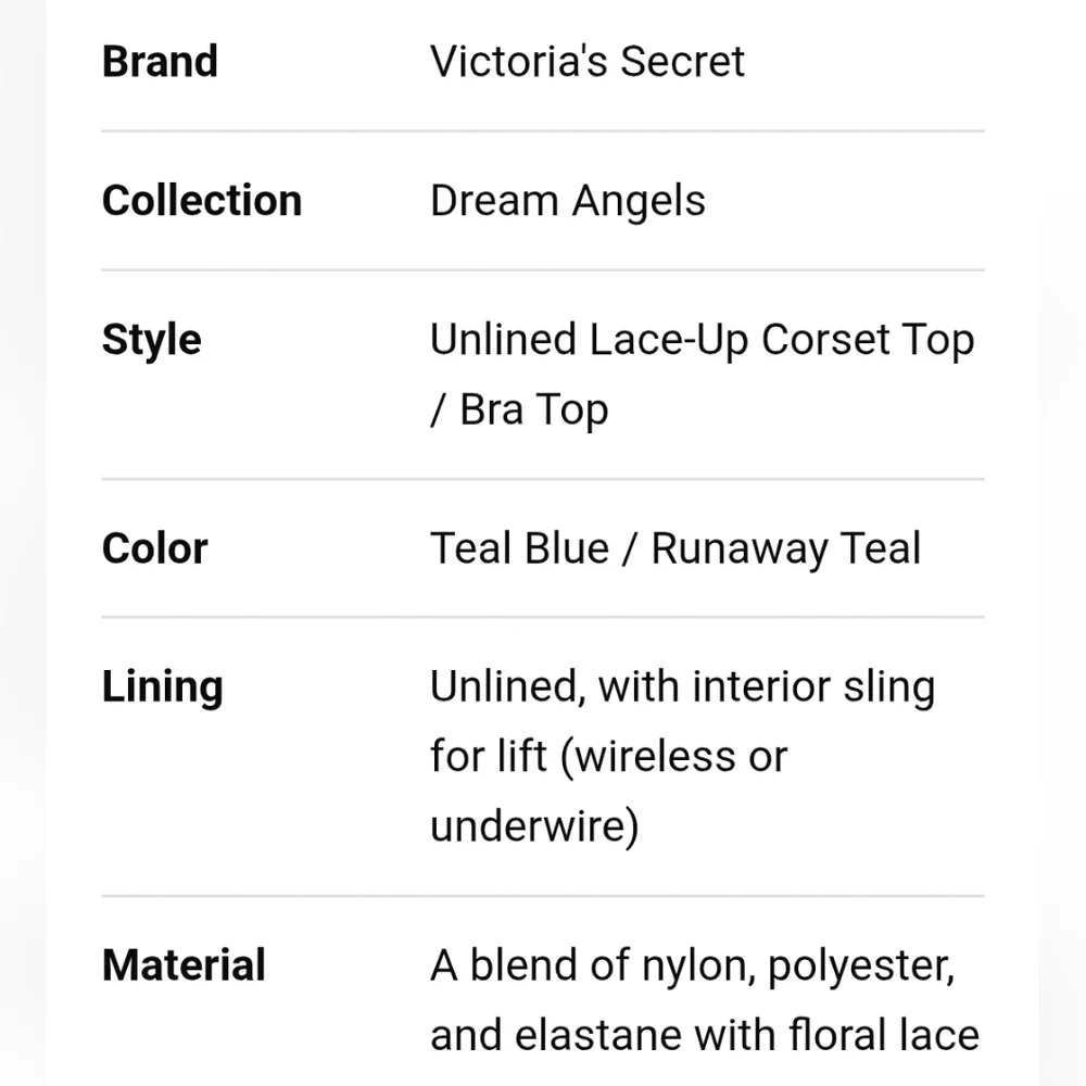 Victoria's Secret Dream Angels Unlined Lace-Up Corset Top